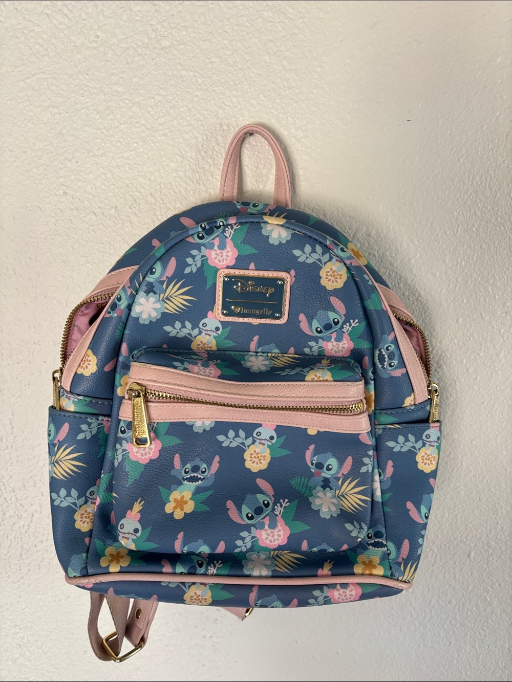 Disney Floral Stitch Mini Backpack - Blue, Pink & Yellow